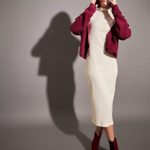 Home women’s bodycon full sleeves ribbed high neck maxi – casual basic dress